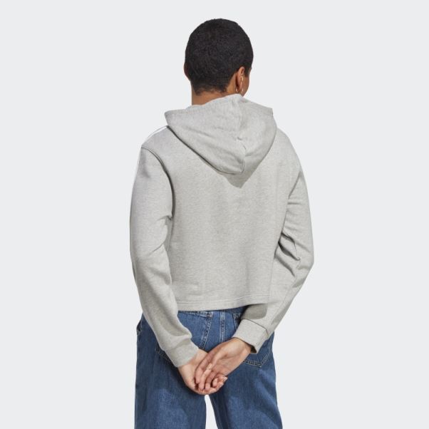 Adidas Essentials 3-stripes Sweat à Capuche Court éponge Blanc Chaud