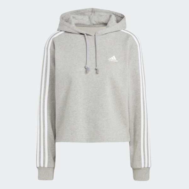 Adidas Essentials 3-stripes Sweat à Capuche Court éponge Blanc Chaud