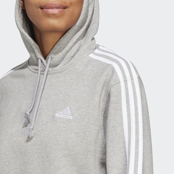 Adidas Essentials 3-stripes Sweat à Capuche Court éponge Blanc Chaud