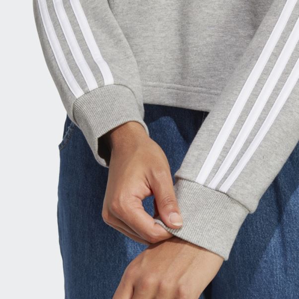 Adidas Essentials 3-stripes Sweat à Capuche Court éponge Blanc Chaud