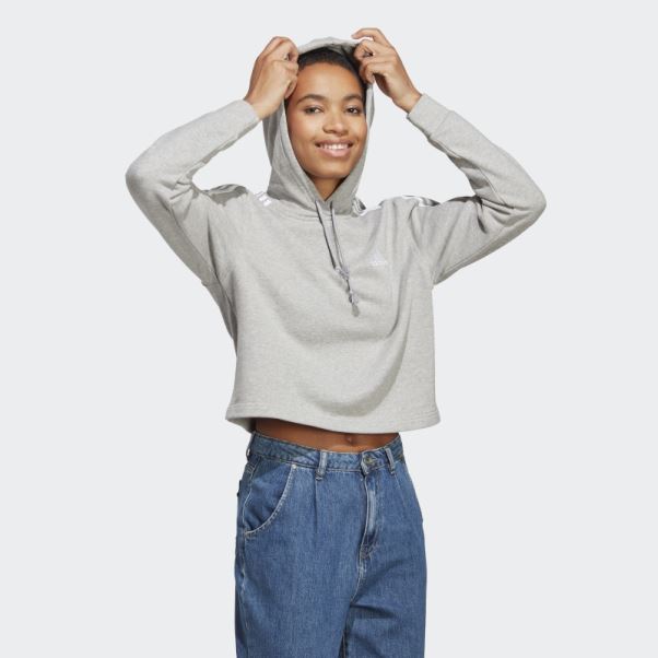 Adidas Essentials 3-stripes French Terry Crop Hoodie Blanc élégant
