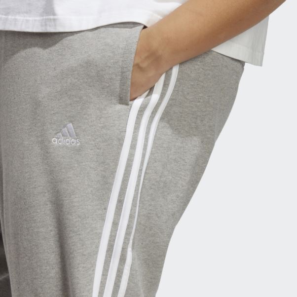 Pantalon à Revers En Molleton à 3 Bandes Essentials Gris Moyen (taille Plus) Adidas