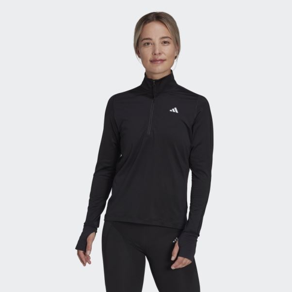 Top Noir Adidas Fast Running Demi-zip Manches Longues