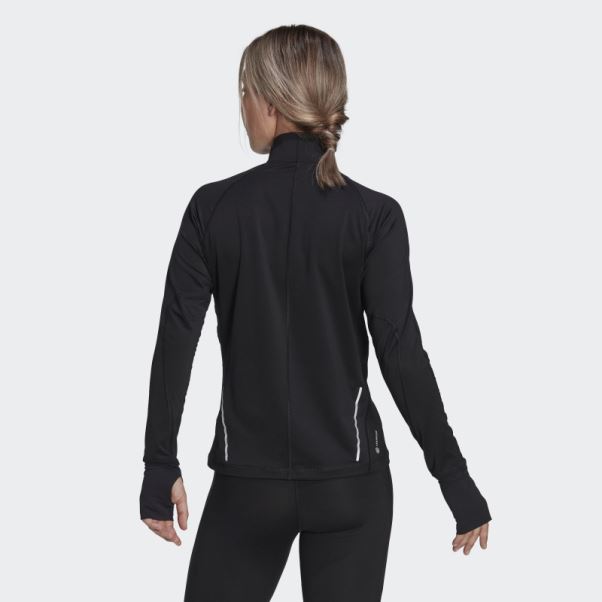 Top Noir Adidas Fast Running Demi-zip Manches Longues