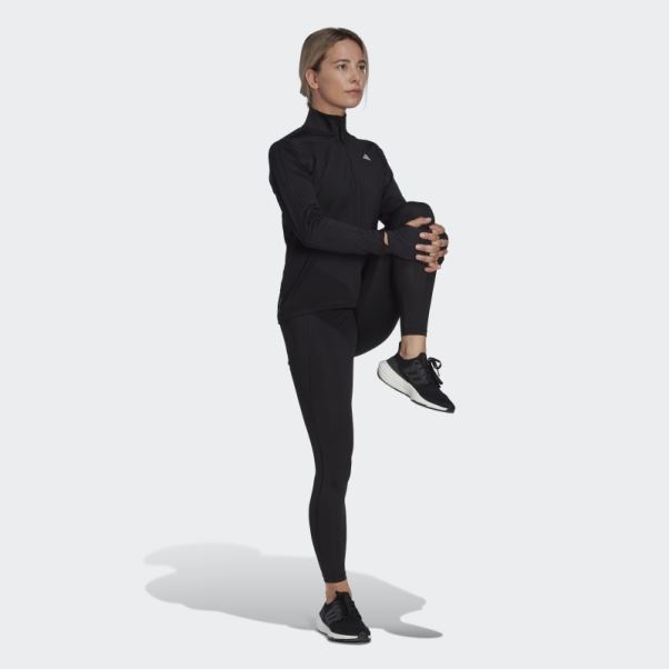 Top Noir Adidas Fast Running Demi-zip Manches Longues