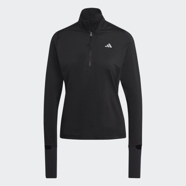 Top Noir Adidas Fast Running Demi-zip Manches Longues