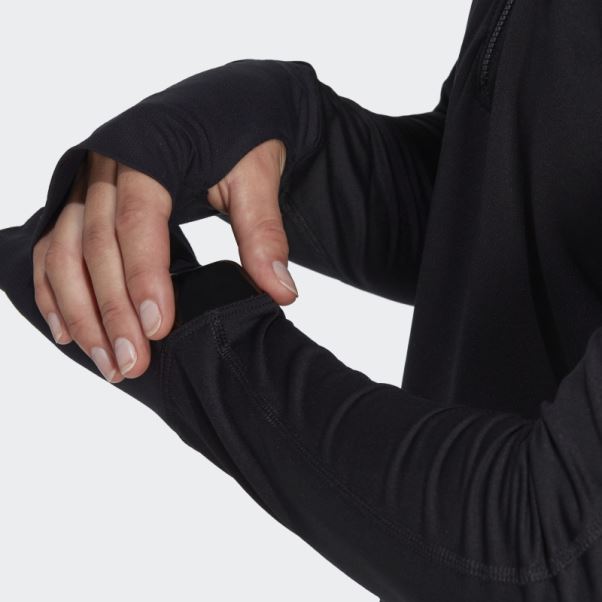 Top Noir Adidas Fast Running Demi-zip Manches Longues