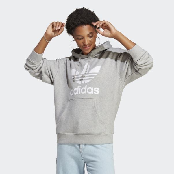 Sweat à Capuche Trèfle Gris Moyen Adidas