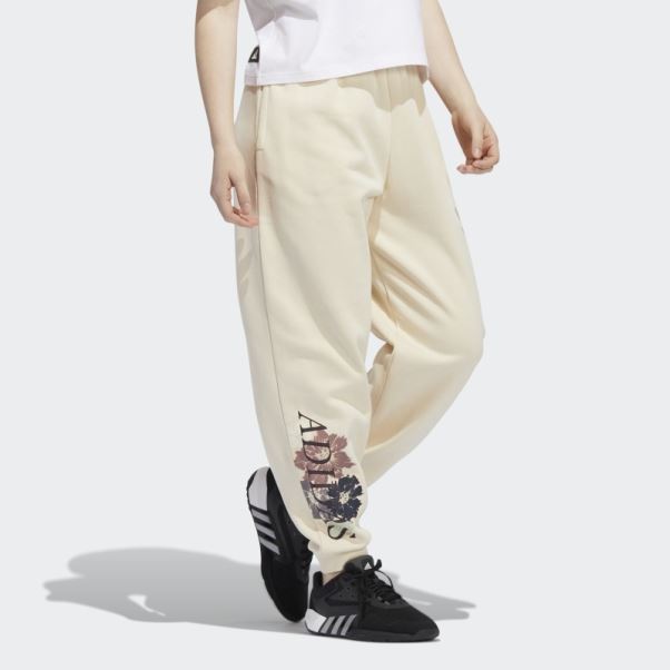 Adidas Pantalon De Jogging Imprimé Fleuri à Revers écru