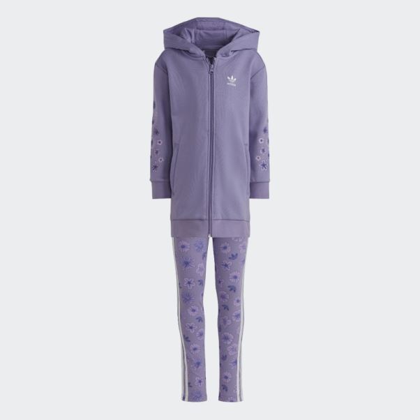 Sweat à Capuche Allongé Zippé à Fleurs Adidas Lilas