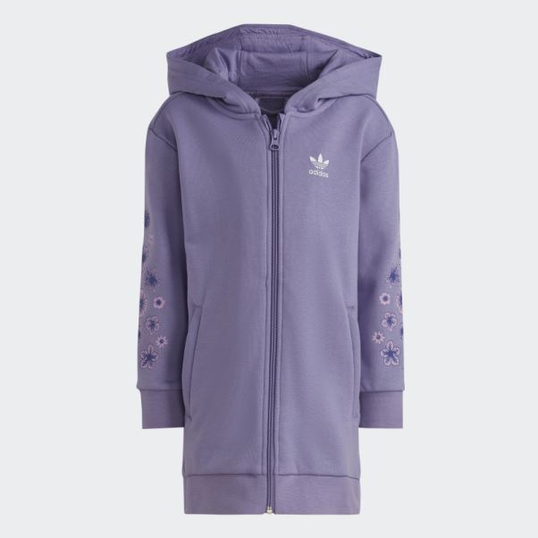 Sweat à Capuche Allongé Zippé à Fleurs Adidas Lilas