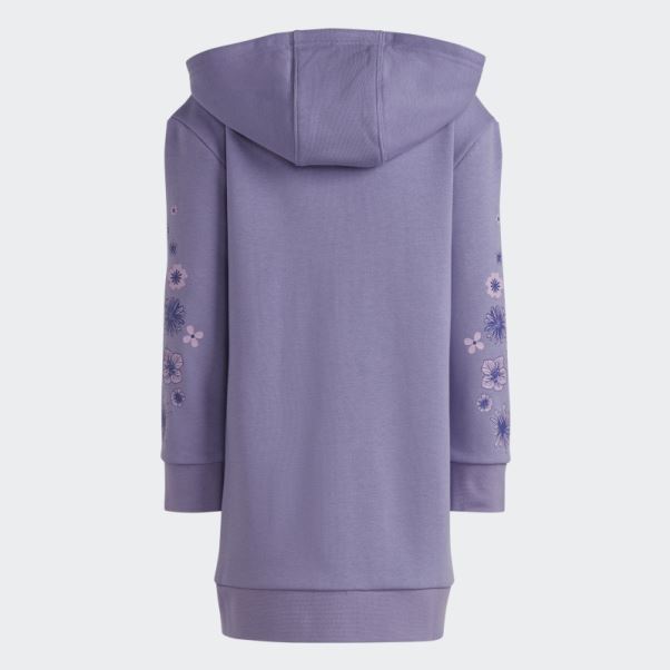 Sweat à Capuche Allongé Zippé à Fleurs Adidas Lilas