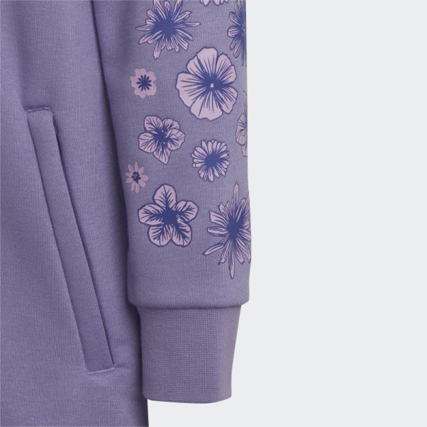 Sweat à Capuche Allongé Zippé à Fleurs Adidas Lilas