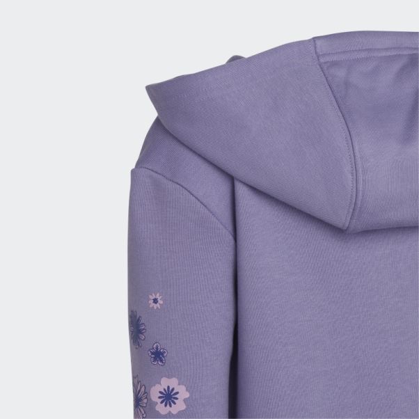 Sweat à Capuche Allongé Zippé à Fleurs Adidas Lilas
