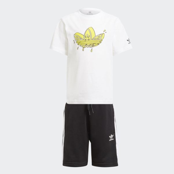 Adidas Short Graphique Trèfle Tee Set Blanc
