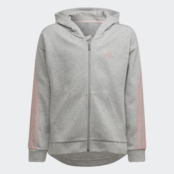 Sweat à Capuche Zippé 3 Bandes Gris Moyen Adidas