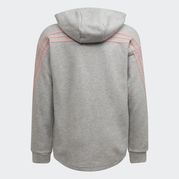 Sweat à Capuche Zippé 3 Bandes Gris Moyen Adidas