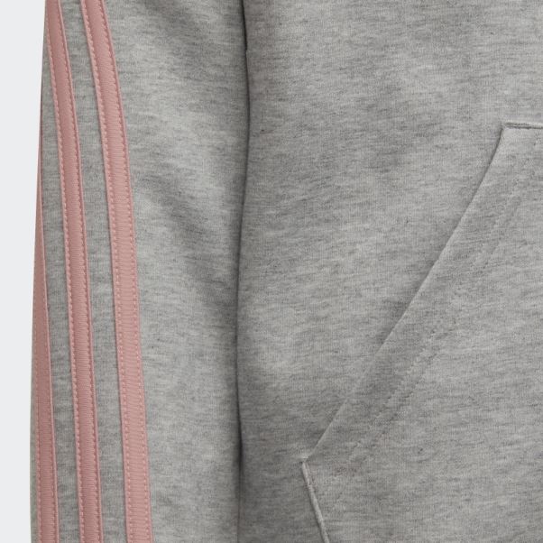 Sweat à Capuche Zippé 3 Bandes Gris Moyen Adidas