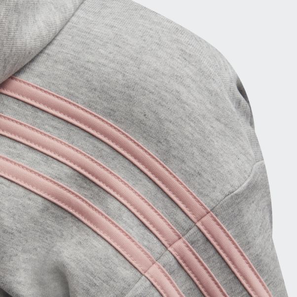 Sweat à Capuche Zippé 3 Bandes Gris Moyen Adidas