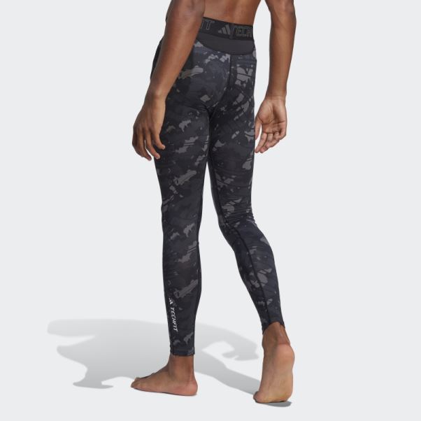 Collant D'entrainement Noir Techfit Imprimé Allover Adidas