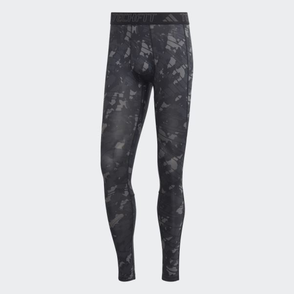 Collant D'entrainement Noir Techfit Imprimé Allover Adidas
