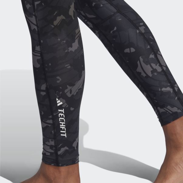 Collant D'entrainement Noir Techfit Imprimé Allover Adidas