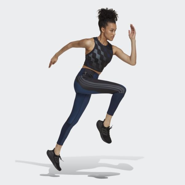 Adidas Marimekko Run Icons 3-stripes 7/8 Legging De Course Bleu Marine