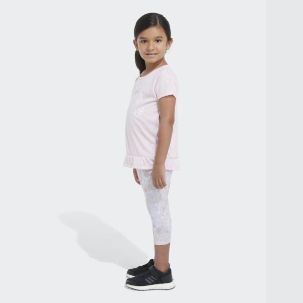 Ensemble T-shirt Adidas Chiné Rose Et Capri Imprimé Sur L'ensemble