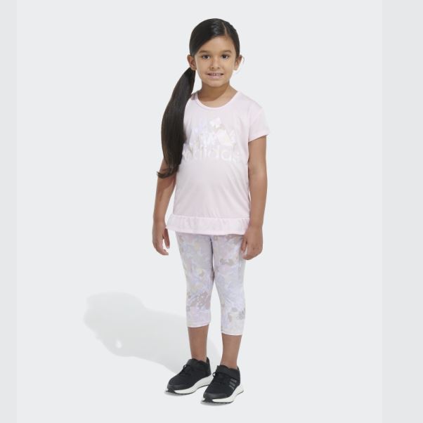 Ensemble T-shirt Adidas Chiné Rose Et Capri Imprimé Sur L'ensemble