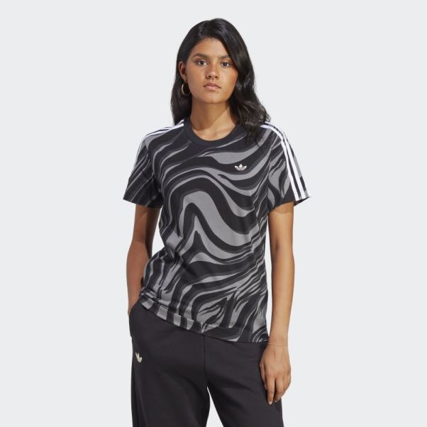 Adidas T-shirt Noir à Imprimé Animal Abstrait
