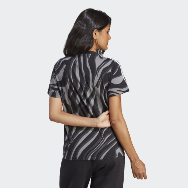 Adidas T-shirt Noir à Imprimé Animal Abstrait