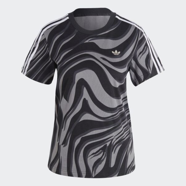 Adidas T-shirt Noir à Imprimé Animal Abstrait
