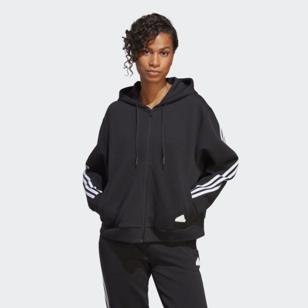 Sweat à Capuche Zippé Adidas Future Icons 3 Bandes Noir