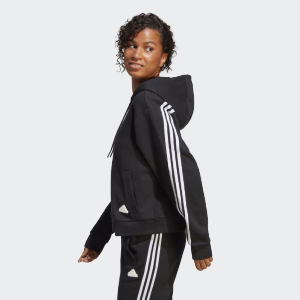 Sweat à Capuche Zippé Adidas Future Icons 3 Bandes Noir