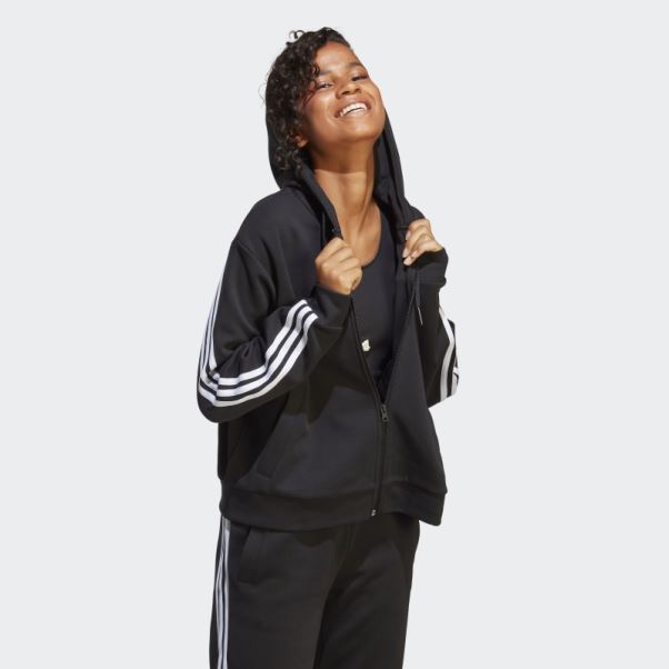 Sweat à Capuche Zippé Adidas Future Icons 3 Bandes Noir