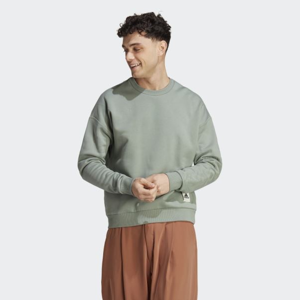 Sweat Adidas Lounge Fleece Vert Argent