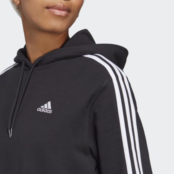 Sweat à Capuche Court Adidas Essentials 3-stripes French Terry Noir
