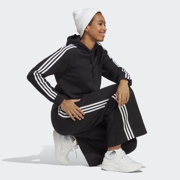 Sweat à Capuche Court éponge 3 Bandes Essentials Noir Adidas