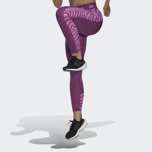 Legging Taille Haute 7/8 Zébré Adidas Rich Mauve Hyperglam Techfit