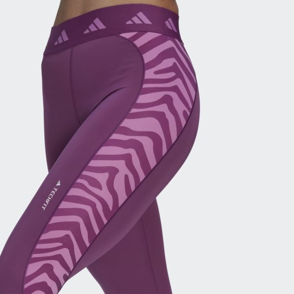 Legging Taille Haute 7/8 Zébré Adidas Rich Mauve Hyperglam Techfit