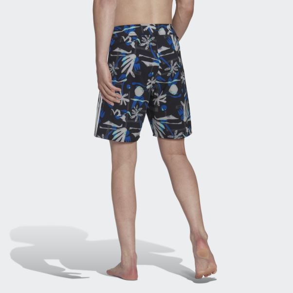 Adidas Short De Plage Technique Fleuri Saisonnier Noir