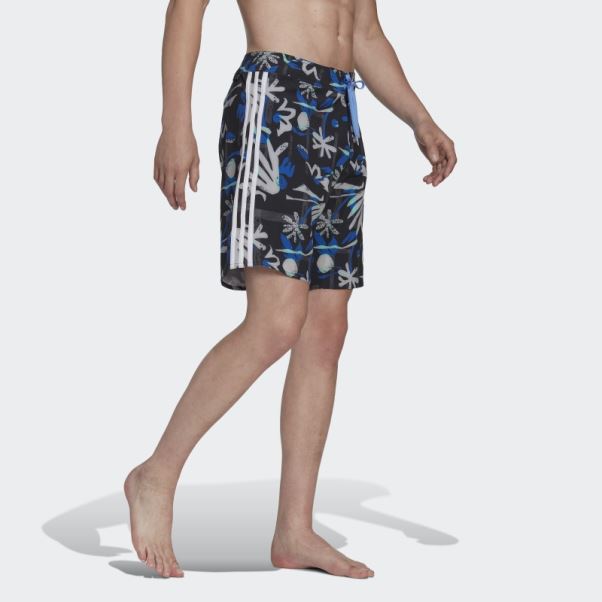 Adidas Short De Plage Technique Fleuri Saisonnier Noir
