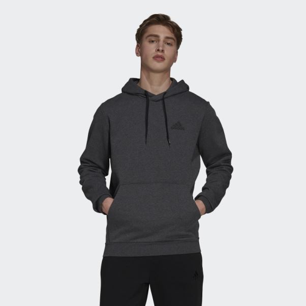 Adidas Essentials Sweat à Capuche Polaire Gris Foncé Chiné