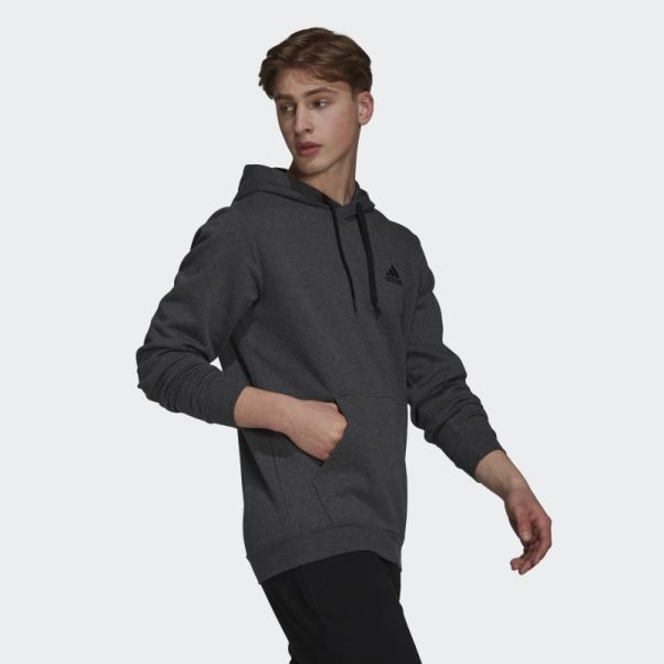 Adidas Essentials Sweat à Capuche Polaire Gris Foncé Chiné