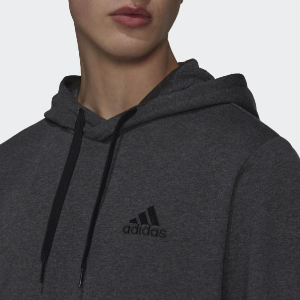 Adidas Essentials Sweat à Capuche Polaire Gris Foncé Chiné