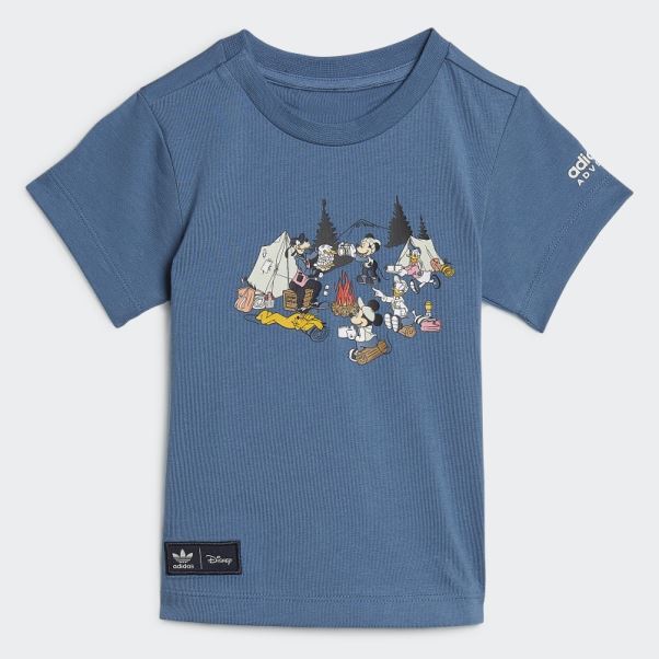 Tee Shirt Disney Mickey Et Ses Amis Altéré Bleu Adidas