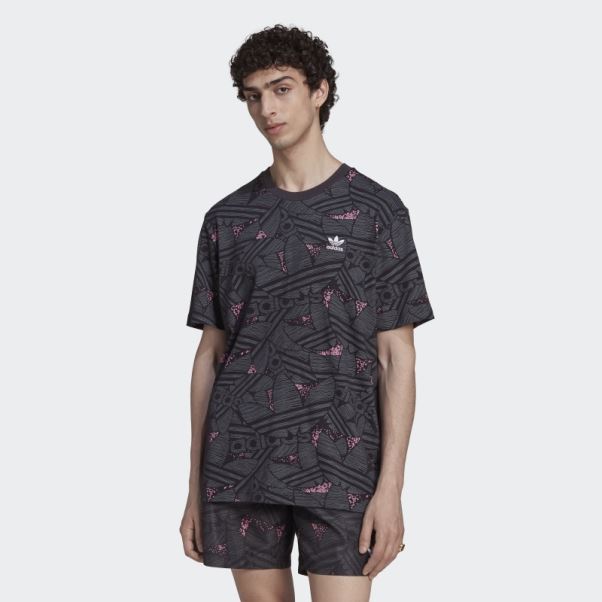 T-shirt Adidas Rekive Noir Imprimé Trèfle Sur L'ensemble