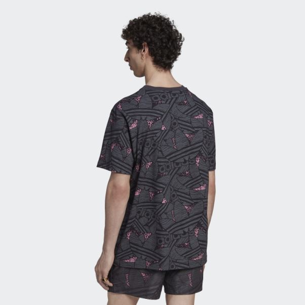 T-shirt Adidas Rekive Noir Imprimé Trèfle Sur L'ensemble