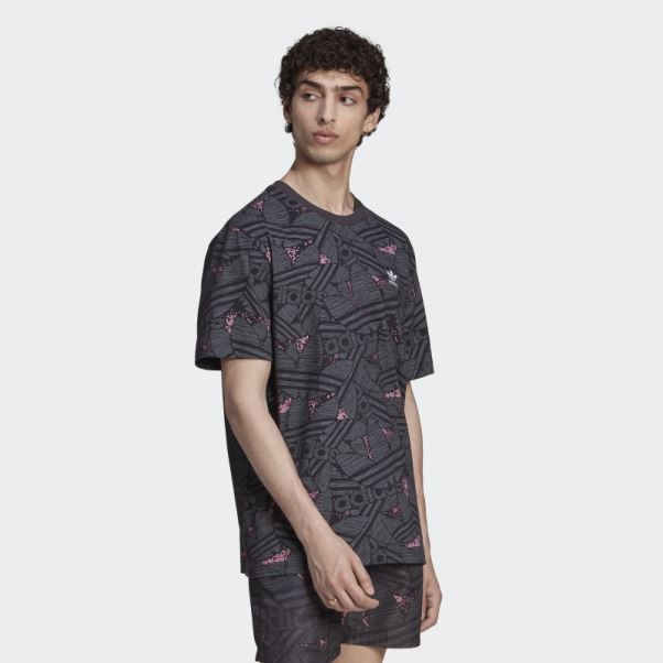 T-shirt Adidas Rekive Noir Imprimé Trèfle Sur L'ensemble