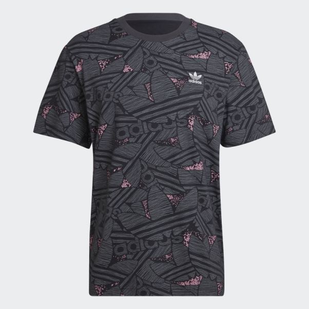 T-shirt Adidas Rekive Noir Imprimé Trèfle Sur L'ensemble